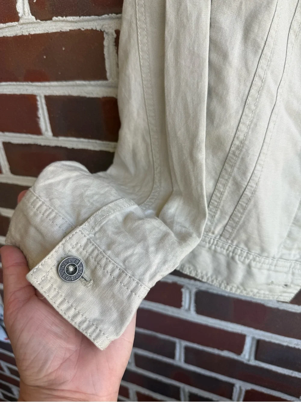 L.L. Bean Cotton Linen Blend Cream Trucker Jacket / Jean Jacket Style
